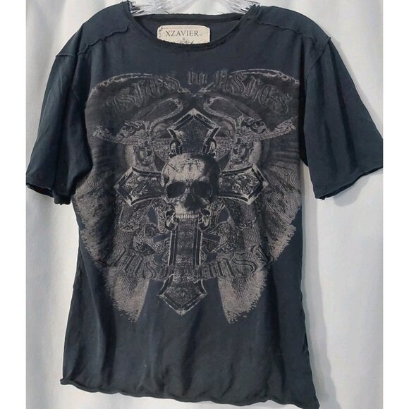 XZAVIER T-Shirt Mens Size Medium Skulls Black Beige Y2K Grunge "Ashes To Ashes" - Picture 1 of 8
